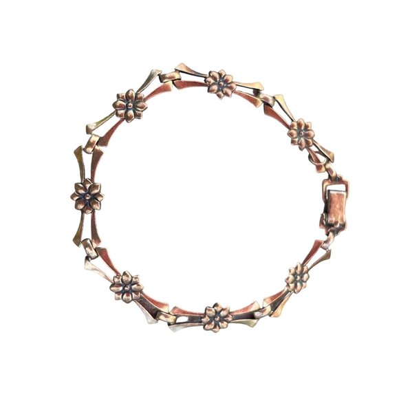 Symmetalic  Vintage Floral Link Bracelet 7.5 14K Gold Filled and Sterling Art De - Picture 1 of 6